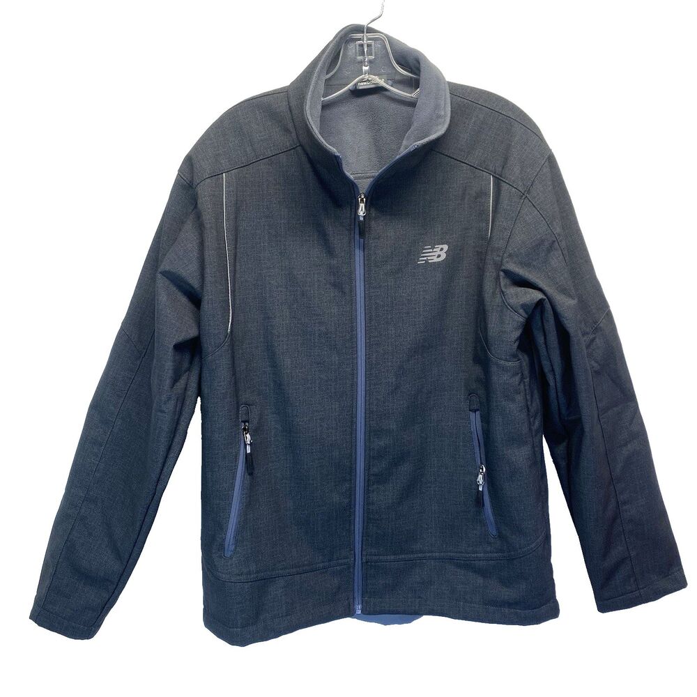 New Balance Men Medium Heather Gray Full Zip Poly/Spandex Jacket Lined Mock Neck